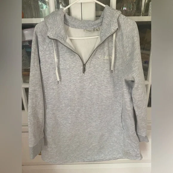 Size Large, heathered gray, 3/4 zip, hooded tunic/sweatshirt, by “LL Bean.” - Picture 1 of 5